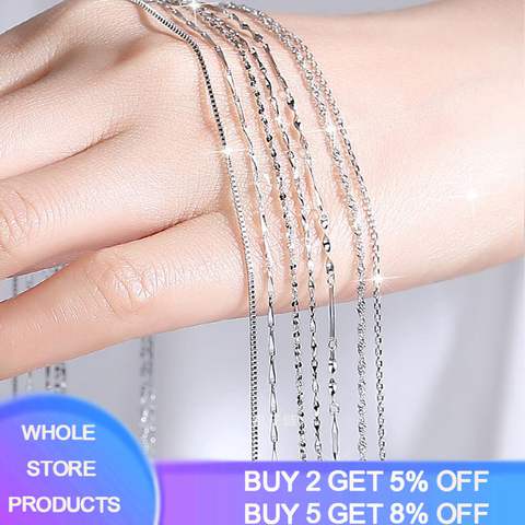 YANHUI With Certificate 100% Real 925 Sterling Silver Slim Round Snake Chain Box Chain Choker Necklaces Women Girls Jewelry Gift ► Photo 1/6