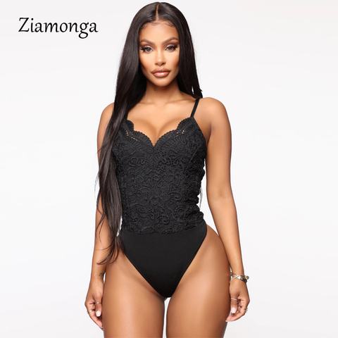 Ziamonga Black White Red Sexy Embroidery Lace Bodysuit Perspective Sleeveless One Piece Overalls Rompers Womens Jumpsuit ► Photo 1/6