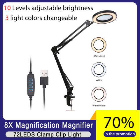 KKMOON Lighting 8X Magnifying Glass USB 72 LED Table Lamp for Soldering Iron Repair/Skincare Beauty Tool with 3 Modes Dimmable ► Photo 1/6