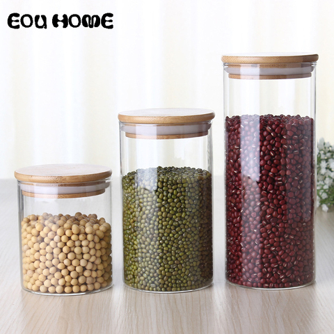 450/650/950ml Multipurpose Bamboo Lid Glass Airtight Canister Storage Bottles Jars Grains Tea Leaf Coffee Beans Candy Food Jar ► Photo 1/6