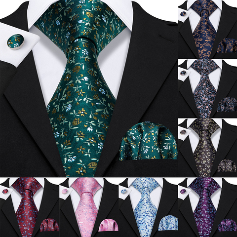 Floral Ties For Men Shirts Green Silk Men's Tie Handkerchief Cufflinks Set 15 Colors Neck Tie  Barry.Wang Fashion Design S-5230 ► Photo 1/6