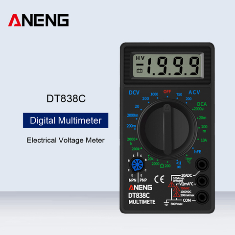 Mini DT838C Digital Multimeter Tester HTF Voltmeter Buzzer Current Resistance Temperature Meter AC DC Ammeter Diode Test Lead ► Photo 1/6