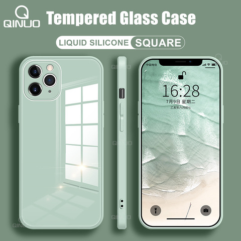 For iPhone 11 12 Pro Max Mini X XR XS Max 8 7 Plus SE 2022 Case Liquid Square Tempered Glass Shockproof Soft Frame Cover Fundas ► Photo 1/6