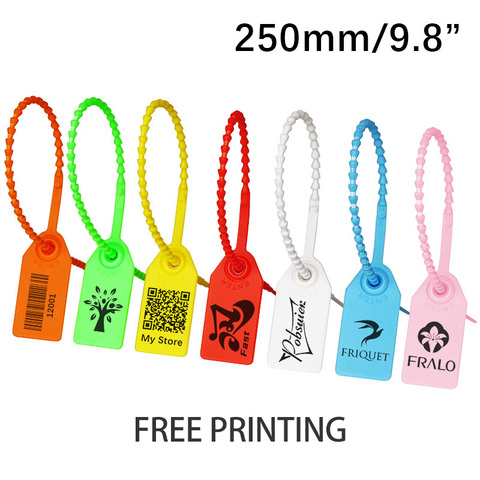 100 Custom Print Hang Tags Beaded Plastic Cable Zip Ties Garment Clothing Shoe Bag Security Brand Logo Tag Label Seal 250mm/9.8