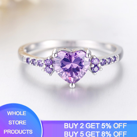 Free Sent Certificate Fashion Women Wedding Jewelry Cute Heart Heart Design Purple Crystl Amethyst Silver 925 Ring Dropshipping ► Photo 1/6