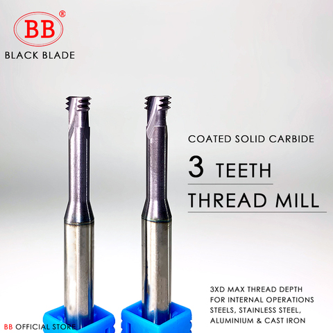 BB Thread Mill Coated Solid Carbide 3 Tooth Micro ISO Pitch CNC Tool M3 M4 M5 M6 M8 Tap ► Photo 1/4