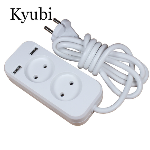 2 slot European 2A 5V USB extension socket  with 1.5m CCA cable KE-01-1.5 ► Photo 1/6