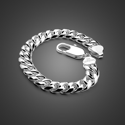 Fashion Men Punk Jewelry 100% 925 Sterling silver Bracelet Male Thick Cuban link chain 8-10 MM 7-9 inches Bracelet Bangle ► Photo 1/6