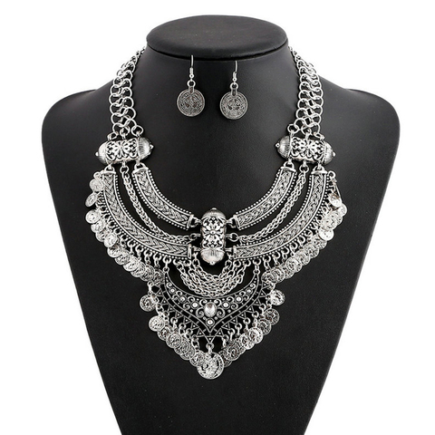 LOVBEAFAS Fashion Choker Collares Jewelry Sets Coin Tassel Bohemian Statement Maxi Collier Necklaces Earrings Women ► Photo 1/6