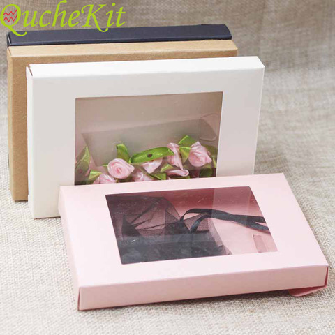 50Pcs Multi Color Paper Gift Package&Display Box With Clear PVC Window Wedding Candy Boxes Kraft Paper Gift Packaging Boxes ► Photo 1/6