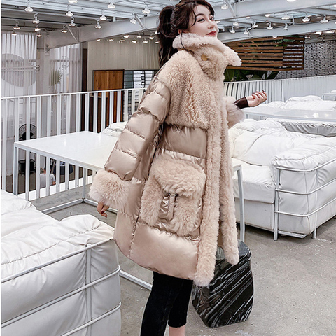 New Style Loose Type Plus Size Women Fur Jacket Wool Blends Mash Up Down Hooded Natural Fox Fur Winter Coat Women Parka Overcoat ► Photo 1/6