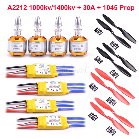 4pcs 30A Brushless Speed Controller ESC + 2-3S A2212 2212 1000KV / 1400KV Outrunner Motor + 1045 Prop For 450mm 500mm Quad-Rotor ► Photo 1/6