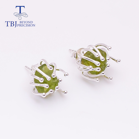 TBJ Blooming flower design Handmade Natural Peridot gemstone Rough earring 925 sterling silver fine jewelry for girls nice gift ► Photo 1/6