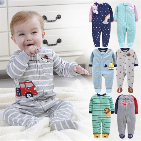 Footed Warm Baby Rompers 2022 Spring Fall Micro Polar Fleece Hot Warm Baby Pajamas Infant jumpsuits Sleepwear 0/3-12M ► Photo 1/6