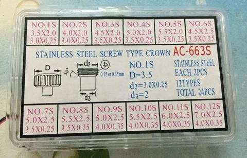 Screw Down Watch Crown & Tube Locking Waterproof Silver Gold in All Sizes Parts ► Photo 1/5