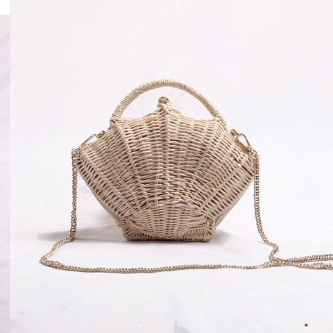 Shell-shaped chain small Messenger Bag rattan woven ins shoulder portable beach vacation Straw bag ► Photo 1/6