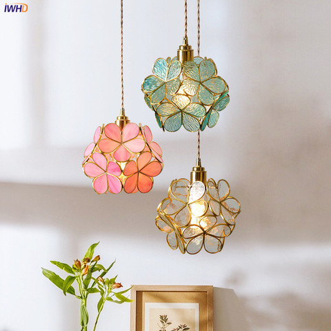 IWHD Nordic Flower Copper Pendant Lighting Fixtures Bedroom Dinning Living Room Glass LED Pendant Light Fixtures Luminaria ► Photo 1/6