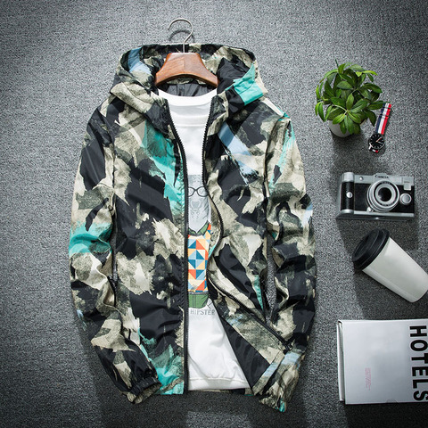 Men Bomber Jacket Thin Slim Long Sleeve Camouflage Military Jackets Hooded 2022 Windbreaker Zipper Outwear Army Brand Clothing ► Photo 1/6