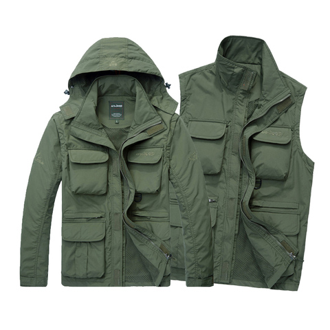 Men Tactical Jacket Autumn Quick Dry 2-in-1 Vest Military Army Coat Multi Pockets Hooded Windbreaker Waterproof Clothing 3XL 4XL ► Photo 1/6