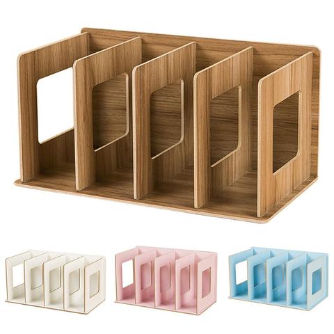 4 Grids Wooden Bookends Bookshelf Storage Rack Book Support Stand Desk Organizer Bookcase Organizer Book Storage Holder Shelf ► Photo 1/6