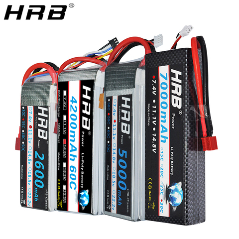 HRB Lipo Battery 2S 3S 4S 5000mah 1500mah 2600mah 2200mah 11.1V 7.4V 14.8V 6S 22.2V XT60 Deans T EC5 RC FPV Airplanes Car Parts ► Photo 1/6