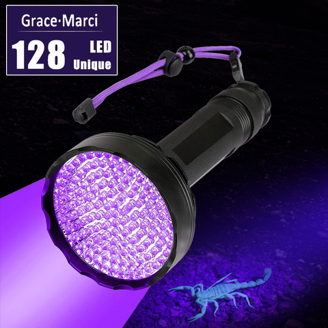 On Sale Super Bright UV Light 395nm 128 LED UV Flashlight Powerful 10W Ultraviolet Lantern For Urine Pet Detect Catch Scorpion ► Photo 1/6