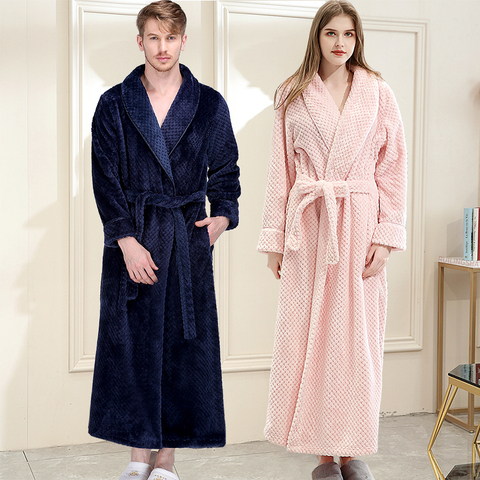 Women Winter Plus Size Long Flannel Bathrobe Pink Warm Kimono Bath Robe Sexy Bridesmaid Dressing Gown Men Robes Night Sleepwear ► Photo 1/6