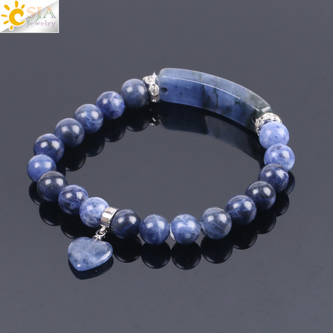 CSJA Natural Stone Sodalite Bracelets for Women Men Love Heart Blue White Dot Beads Stretch Healing Buddhist Prayer Bangles F109 ► Photo 1/6