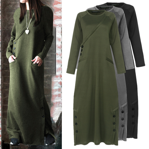 Celmia Women Sweatshirt Dress 2022 Autumn Winter Fleece Maxi Long Dress Casual Pullovers Long Sleeve Button Basic Vestidos 5XL 7 ► Photo 1/6