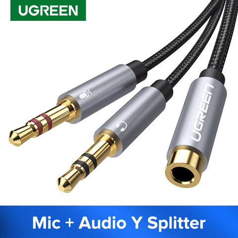 Ugreen Splitter Headphone for Computer 3.5mm Female to 2 Male 3.5mm Mic Audio Y Splitter Cable Headset to PC Adapter ► Photo 1/6