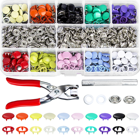 200pcs 9.5mm 10 Colors Metal Prong Snap Button Grommets Fasteners Kit with Hand Pressure Plier Tools for DIY Clothing Crafts Box ► Photo 1/6