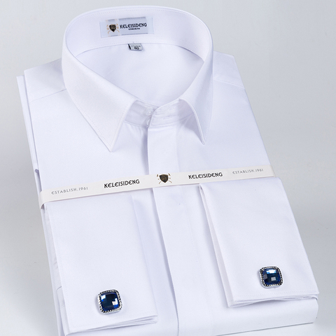 Men's Classic French Cuff Hidden Button Dress Shirt Long-sleeve Formal Business Standard-fit White Shirts (Cufflinks Included) ► Photo 1/6