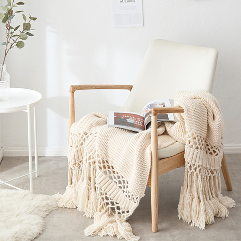 Blankets for Beds Hand-knitted Sofa Blanket Photo Props  Tassel Weighted Blanket Air Conditioning Blanket Chunky Knit Blanket ► Photo 1/6