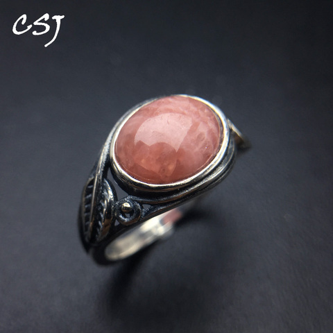 CSJ Natural Rhodochrosite Rings 925 Sterling Silver Precious Gemstone Fine Jewelry Wedding Engagment for Women Lady Gift ► Photo 1/6