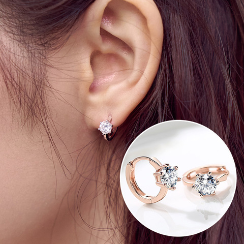 ZHOUYANG Stud Earrings For Women Classic Six Claw Clear AAA+Cubic Zirconia Rose Gold Color Fashion Jewelry For Girls KAE094 ► Photo 1/4