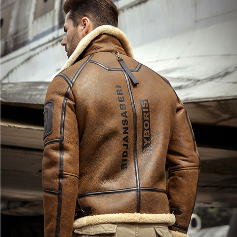 2022 New Mens Shearling Jacket B3 Flight Jacket Sheepskin Aviator Winter Coat Fur Bomber Leather Jacket ► Photo 1/6