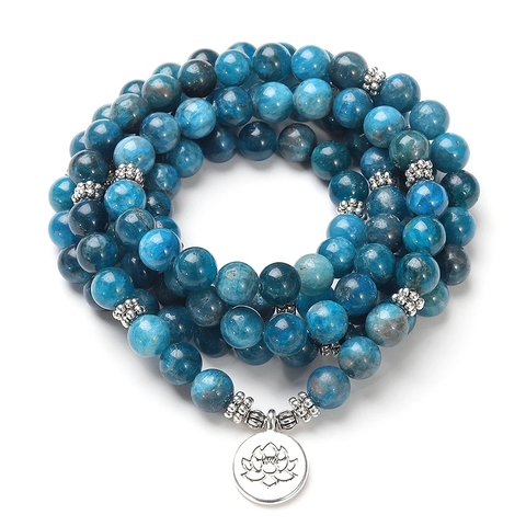 Natural Stone Women Men 108 Mala Apatite with Lotus OM Buddha Charm Yoga Bracelet or Necklace Natural Jewelry ► Photo 1/3