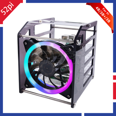 52Pi Rack Tower 4 Layer Acrylic Cluster Case Large Cooling Fan LED RGB Light for Raspberry Pi 4 B / 3 B + / 3 B / Jetson Nano ► Photo 1/6