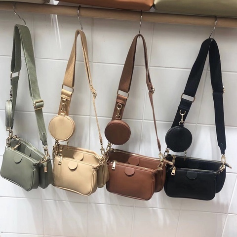 Fashion Solid Color PU Leather Shoulder Messenger Bag Casual Crossbody Bags Women Handbags Totes Bag 3 Sets Evening Clutch Purse ► Photo 1/6