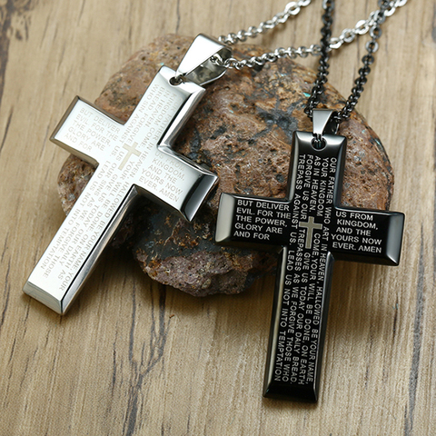 Vnox Big Cross Necklaces for Men Women,Stainless Steel Religion Christ Jesus Crucifix Prayer God Faith Statement Gothic Pendant ► Photo 1/6