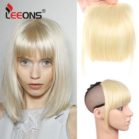 Leeons Natural Straight Synthetic Blunt Bangs High Temperature Fiber Brown Women Clip-In Full Bangs With Fringe Of Hair 6 Inch ► Photo 1/6