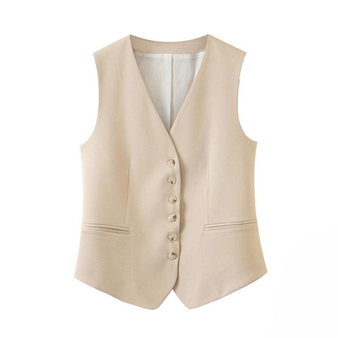 Women's Vest Single-Breasted Work Wear Slim Short Veste Femme 2022 New Autumn Waistcoat Office Lady Sleeveless Jacket ► Photo 1/6