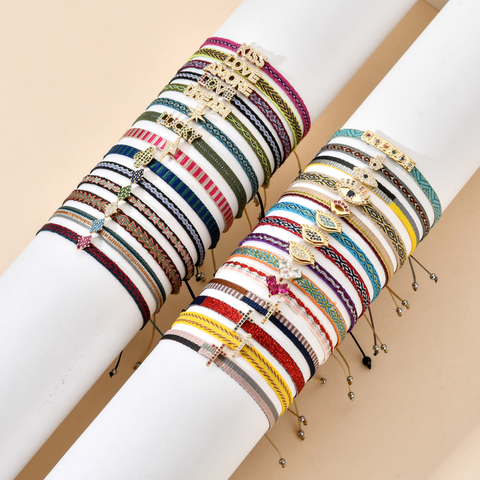 ZMZY Bohemian Handmade Woven Rope Chain Bracelet Ethnic Adjustable Crystal Heart Charms Bracelets for Women Girl Cuff Jewelry ► Photo 1/6