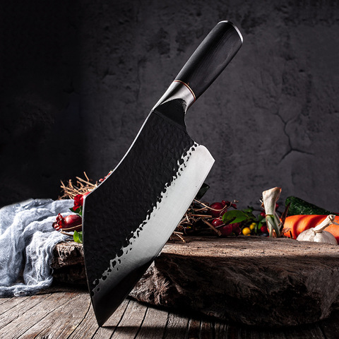 Handmade Forged Kitchen Knife 50Cr15mov Steel Meat Cleaver Chef Slicing Knives Stainless High Carbon Hammer Pattern Knife ► Photo 1/6