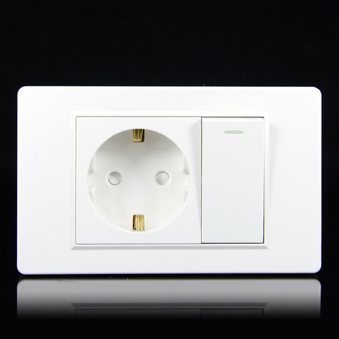 EU Household German standard 16A 2-hole power plug wall socket with 15A 1Gang 1Way Switch 118 *74mm PC flame retardant panel ► Photo 1/6