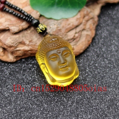 Natural white and yellow crystal Carved Buddha head Pendant Necklace Jewelry Charm Reiki Amulet Gifts for Women Men ► Photo 1/6