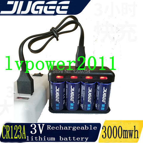 new JUGEE 1000mah 3V cr123a rechargable lithium battery  3000mWh usb rechargeable Li-polymer CR123A 3V usb battery ► Photo 1/4