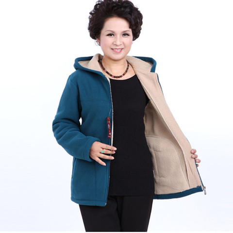 Middle-aged Lady Hooded Coat 2022 Autumn Winter Plus size 5XL Polar fleece Slim Women Jacket Warm Cotton Short Casual Tops A647 ► Photo 1/6