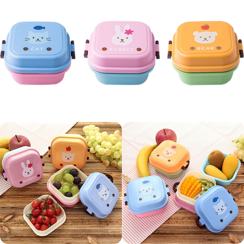 4pcs Bento Box Children Plastic Cartoon Cute Lunch Box Outdoor Food Storage  Container Kids Student Microwave Lunch Box Utensils