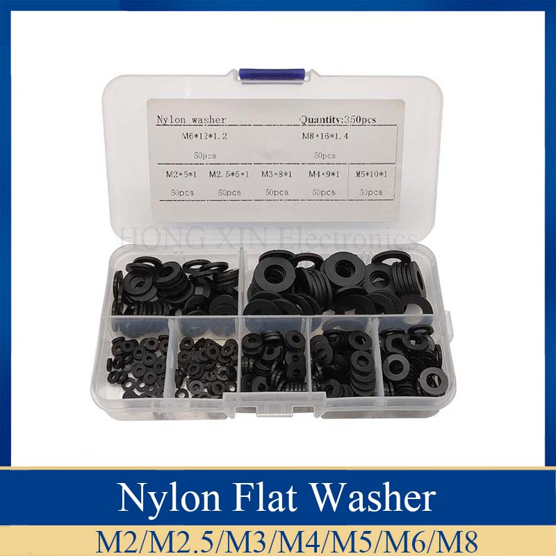 350pcs Nylon Flat Washer Assortment Kit For M2 M2.5 M3 M4 M5 M6 M8 Screw Bolt 